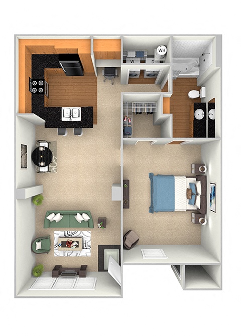 The Retreat at Cinco Ranch - A1 - 1 bed 1 bath - 3D